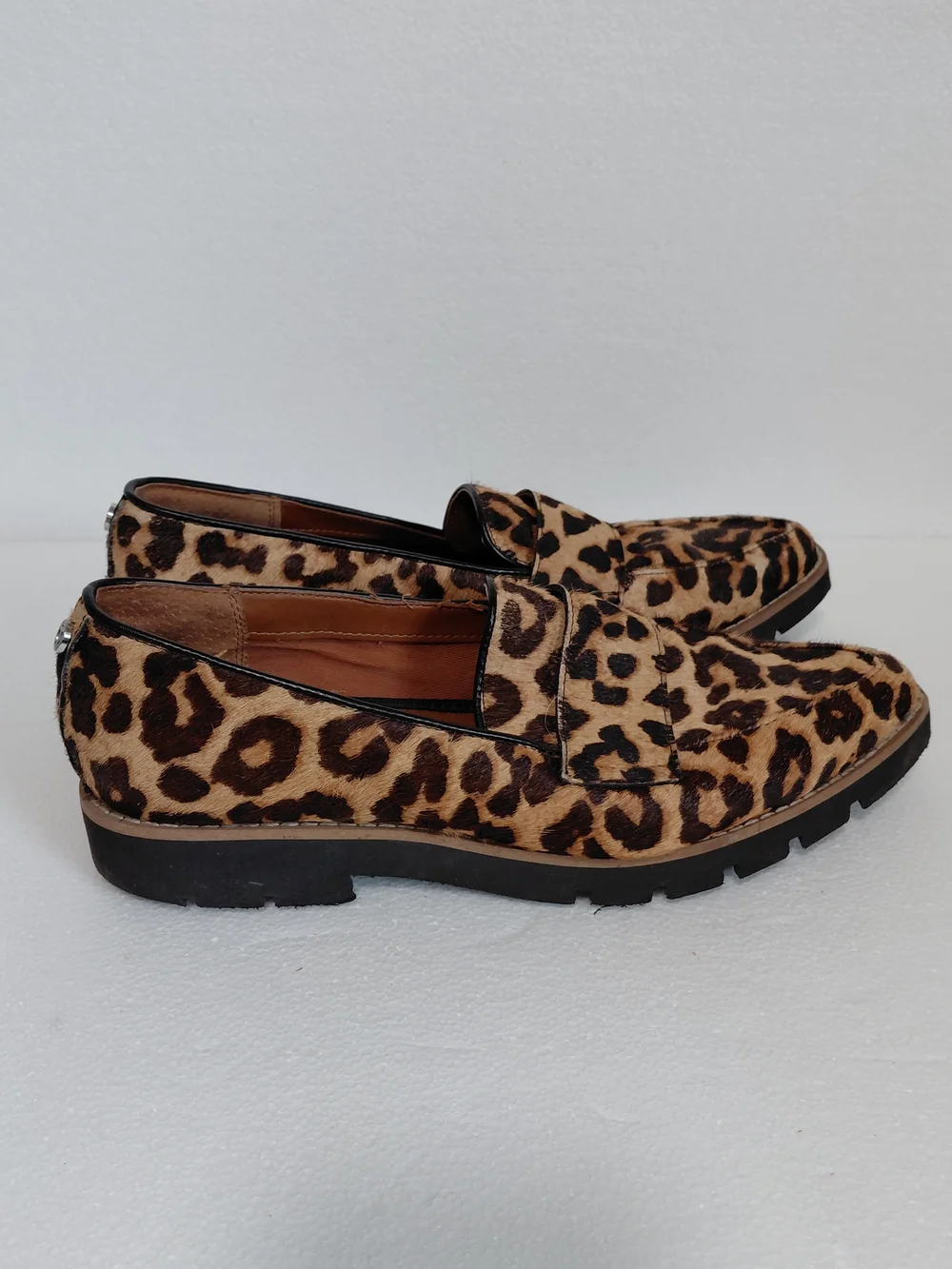 Franco Sarto Leopard Print Penny Loafers - Brown/Black
